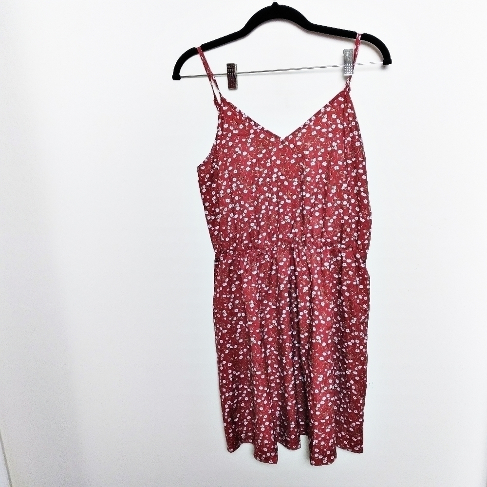 Shein Red Micro Floral Print Slip Dress Size Medium